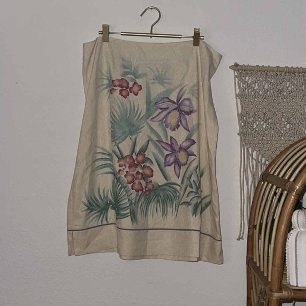 Izod Resort 100% Silk Cream Tropical Floral Print Skirt Sz.16 NWT!